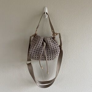 Sol And Selene Essence Crossbody Bag Woven Gray Drawstring Bucket